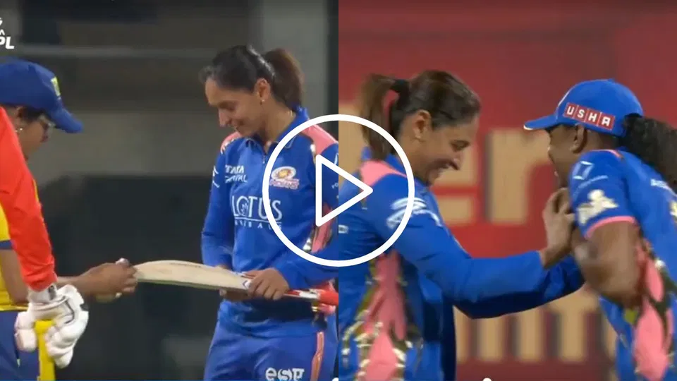 [Watch] 'Goofy' Harmanpreet Kaur scares Gujarat's youngster with random bat check in WPL